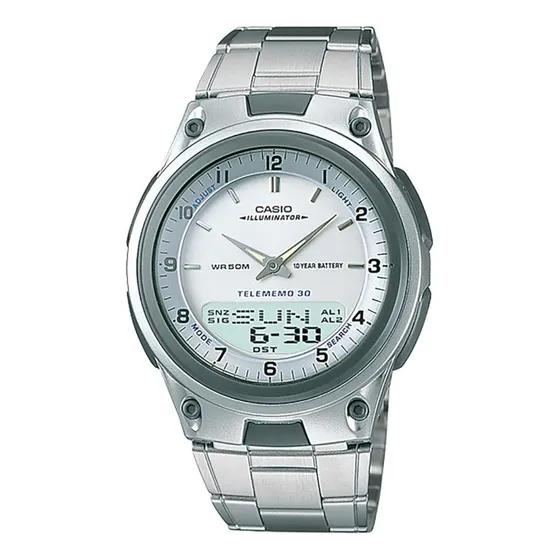 Reloj Casio Aw80 Metal Cronometro Contra Agua 30mem Luz Idd Color de la correa Plateado Color del bisel Gris oscuro Color del fondo Blanco