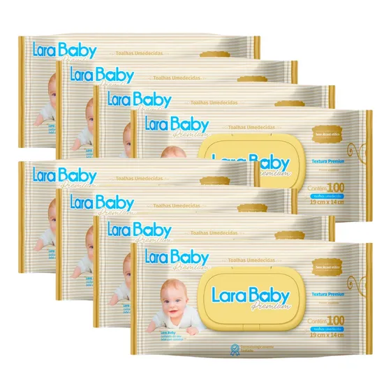 Kit C/08 Toalha Umedecida Lara Baby Premium C/100un