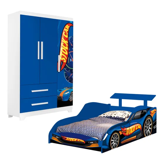 Jogo De Quarto Carro Azul Infantil Stock Car Meninos Cor Stock Car Azul