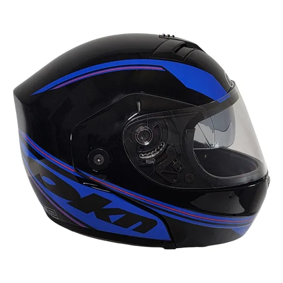 Casco Rebatible Okn-1 Negro Grafica Azul Doble Visor Okinoi
