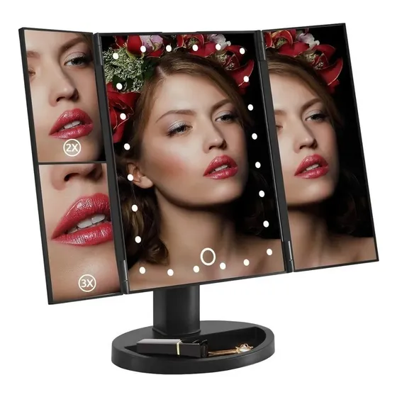 Espejo Maquillaje Plegable Multiple Táctil Led Aumento Aleatorio