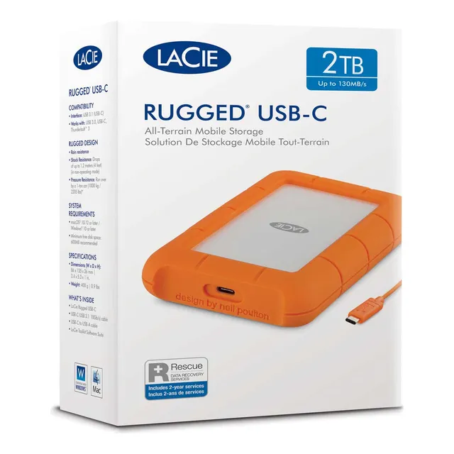Disco Duro Externo Lacie Rugged Stfr2000800 Usb-c 2.5'' 2tb