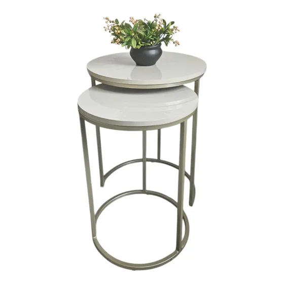 Mesa Lateral Duo Kira Dourado Com Mdf Mármore