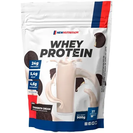 Suplemento em Pó NewNutrition Whey Protein Concentrado Proteína Soro do Leite Sabor Cookies & Cream em Sachê de 900g Puro