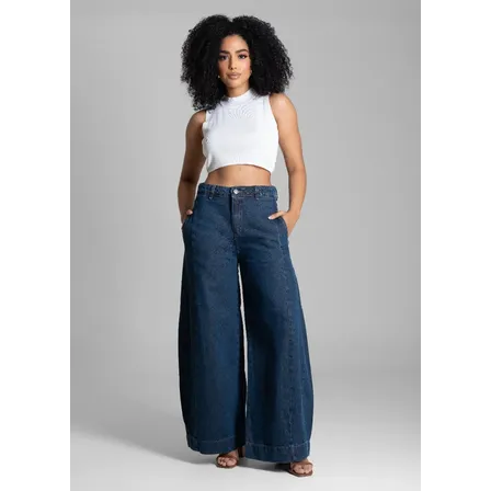 Jeans Sawary Feminina Calca Balloon_283160 Índigo Liso 36