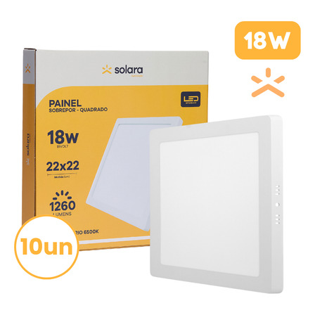 Kit 10 Painel Plafon 18w Quadrado Sobrepor 22x22 Led Super Forte Branco Frio 6500k Solara Kit 10 Painel Plafon 18w Quadrado Sobrepor 22x22 Led Super Forte Branco Frio 6500k Solara