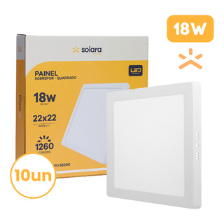Kit 10 Painel Plafon 18w Quadrado Sobrepor 22x22 Led Super Forte Branco Frio 6500k Solara Kit 10 Painel Plafon 18w Quadrado Sobrepor 22x22 Led Super Forte Branco Frio 6500k Solara