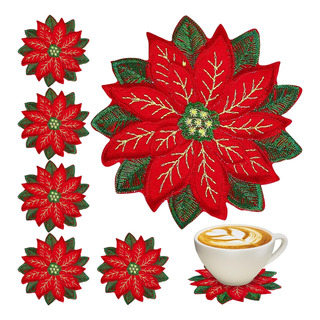 10 Posavasos Bordados De Navidad Con Apliques De Flor De Pas 10 Posavasos Bordados De Navidad Con Apliques De Flor De Pas