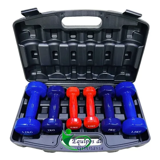 Mancuernas 6 Kilos Set 3 Pares Sportfitness Cubierta Vinilo Color Azul Y Rojo