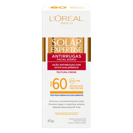  Protetor Solar Facial Antirrugas FPS 60 L'oréal Paris Solar Expertise Caixa 40g