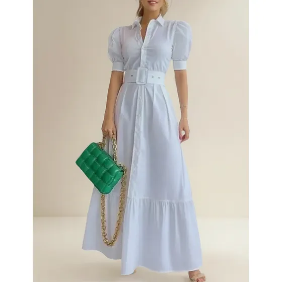 . Vestido Largo A Rayas For Mujer Con Cinturón De Mangas