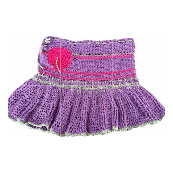 Pollera Tejida Talle 8 Cintura 60 Cm Niña Volados Violeta
