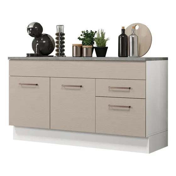 Gabinete Bajo Cocina Madesa Agata 150cm Con Encimera Color Blanco/Crema 02