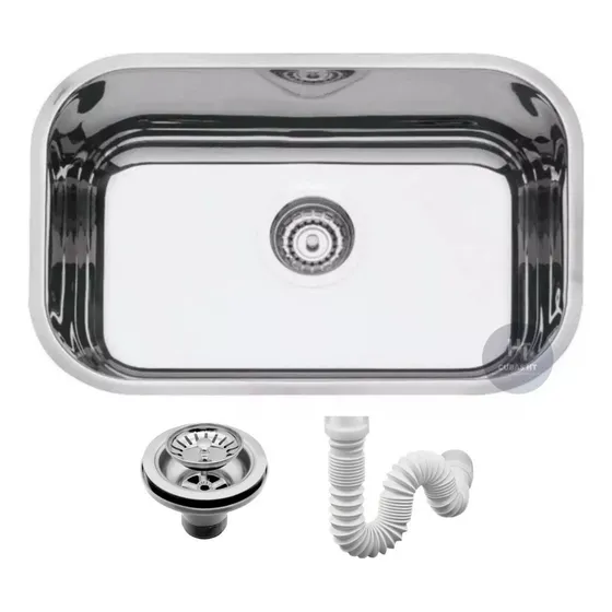 Kit Cuba Inox 430 Tecnocuba N°1 46x30x17cm + Válvula + Sifão