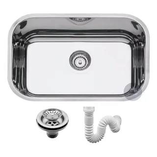 Kit Cuba Inox 430 Tecnocuba N°1 46x30x17cm + Vålvula + Sifão Kit Cuba Inox 430 Tecnocuba N°1 46x30x17cm + Vålvula + Sifão