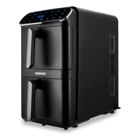 Freidora De Aire Jumbo Doble Digital 11lts Accesorios Daewoo Color Negro