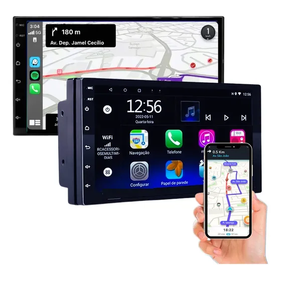  Multimídia Carplay 2 Din Touch 7' Espelha Android Ios S/fio