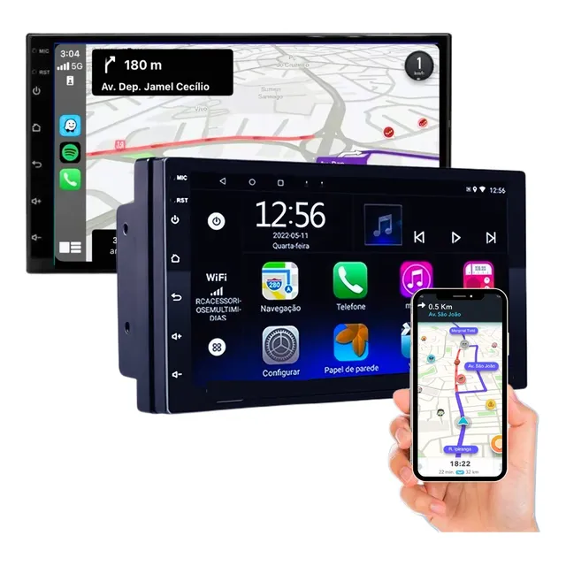  Multimídia Carplay 2 Din Touch 7' Espelha Android Ios S/fio