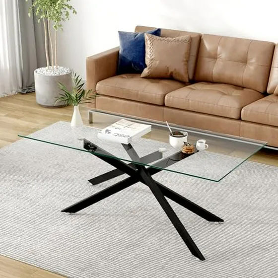 Mesa De Centro De Vidrio Templado Y Metal, Moderna Para Sala