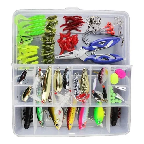Kit de pesca con cebo artificial, alicates y funda, 101 piezas, varios colores