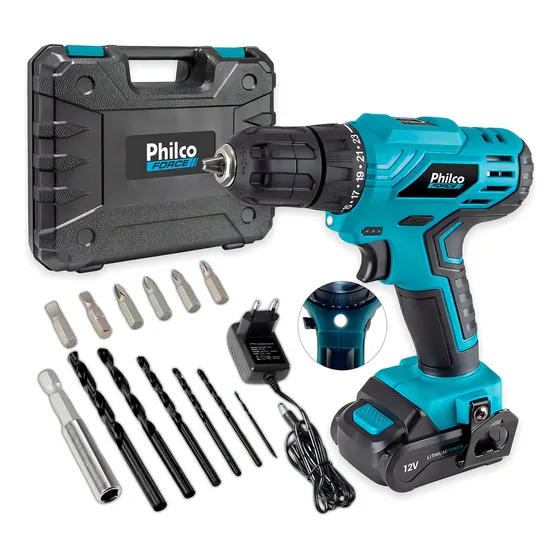 Kit Parafusadeira E Furadeira A Bateria 12v Maleta + Brocas Azul 60hz