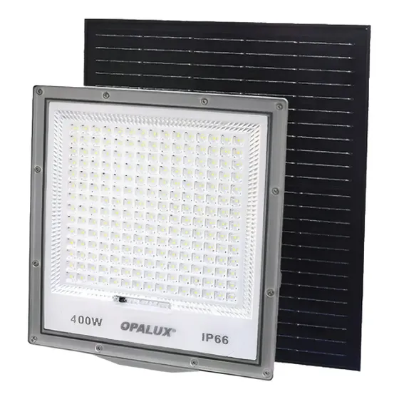 Lampara Con Panel Solar Reflector Led 400w Opalux Exteriores Estructura Gris | Cuotas sin interés