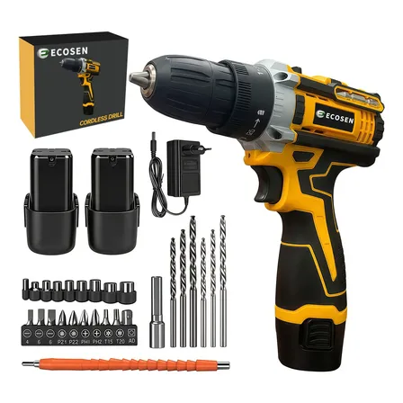 Parafusadeira Furadeira Sem Fio De 10mm 3/8 2 Bateria Lítio Amarelo 127/220v 50hz/60hz
