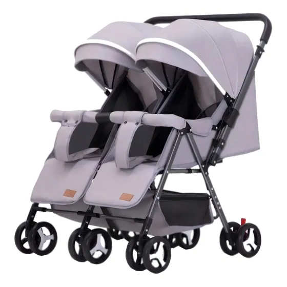 Carro Doble Cochecito Bebes Gemelos Plegable Resistente Mli Color Gris Chasis Negro