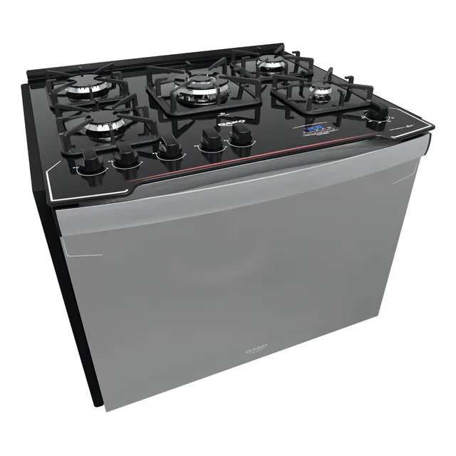 Fogão de Embutir 5 Bocas Preto com Frente Espelhada e Timer Digital Dako Diplomata Grill Style 127/220V