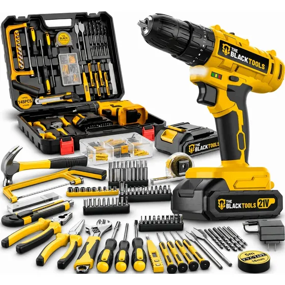 Parafusadeira Furadeira De Impacto The Black Tools Profissional Bateria 21V C/ Maleta + Kit Acessóri