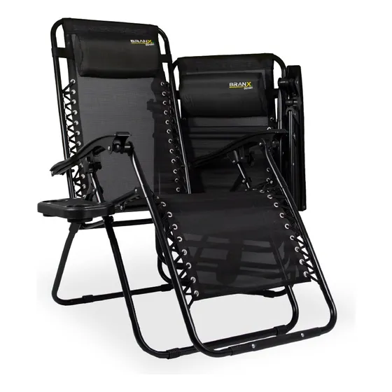 Reposera Plegable X2 Branx Gravedad Cero Con Mesa Auxiliar Color Brnx0091 Negro
