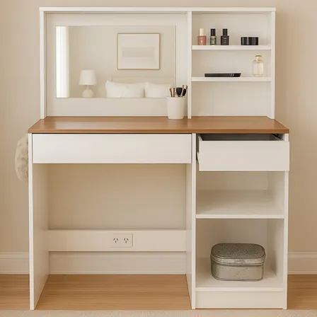 Mueble Tocador Escritorio Con Espejo Juvenil Cajones Deco Blanco Paraiso