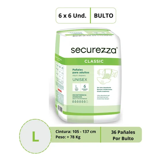 Pañal Securezza Classic Talla L Por Bulto Incontinencia