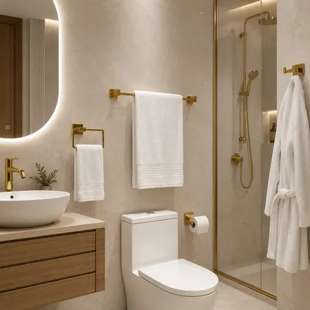 Kit Acessórios Banheiro Dourado Porta Toalha Papel Luxuoso Dourado