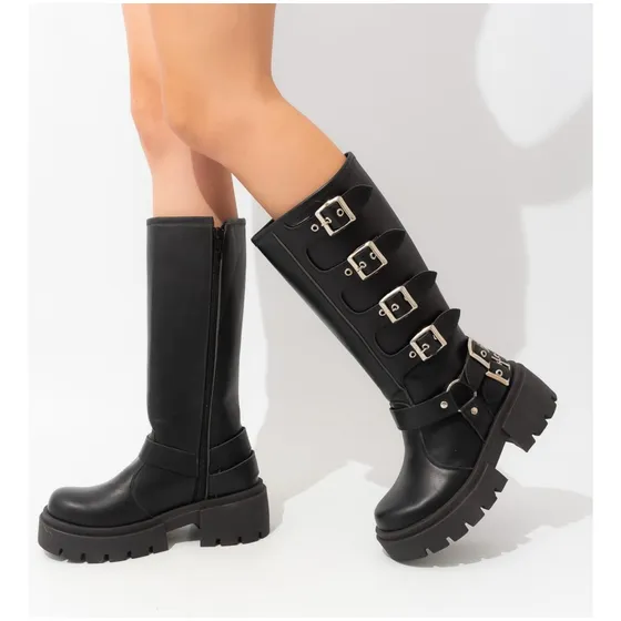 Bota Borcegos Hebilla Caña Alta Mujer Akira Bakana Shoes