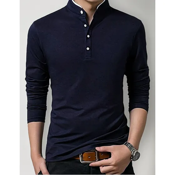 Camiseta Buzo, Polo Cuello Mao Algodón, Azul Oscuro Ml 