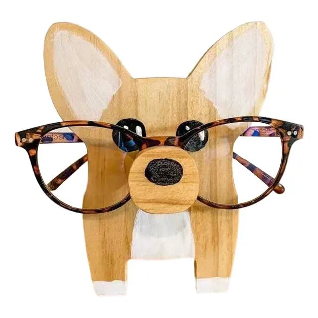 Porta Óculos Cachorro Corgi Suporte De Madeira Mesa Criativo