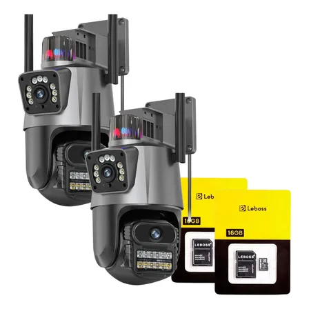 Kit2 Camera Seguranca Ip Wifi App Icsee Lente Dupla 6mp Ip66 Preto