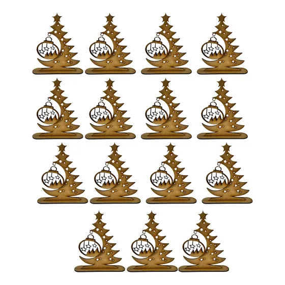 Arbol Pino Navideño Decorativo Mdf Con Esfera Armable 15pz