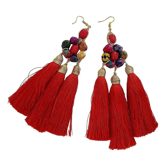 Irma - Aretes Mexicanos Artesanales De 3 Motas De Hilo