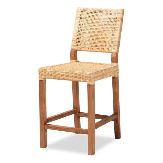 Taburete Moderno Madera Acabado Ratan Marron Natural Nogal