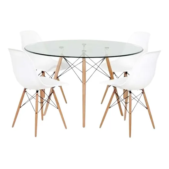 Juego De Comedor Mesa Eames Redonda Vidrio 100cm + 4 Sillas Eames Color de las patas Madera