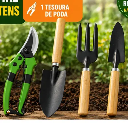 Kit Para Ferramentas Para Jardinagem Completo 4 Peças Tesoura De Poda + Pá + Gancho + Ancinho Stronex