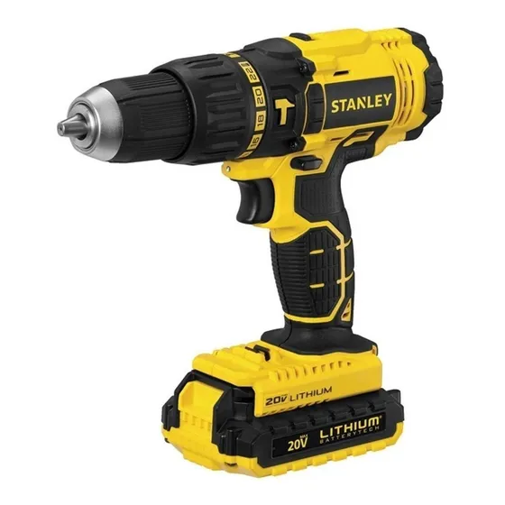 Taladro percutor atornillador inalámbrico de 13mm Stanley SCH201C2K 20V + 2 baterías de 1.5Ah + accesorio con estuche de plástico 220V 50Hz