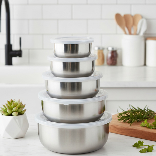 Conjunto De 5 Potes Em Aço Inox C Tampa Hermetico P Alimento Prateado Conjunto De 5 Potes Em Aço Inox C Tampa Hermetico P Alimento Prateado