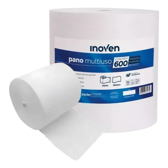 600 Panos Multiuso Branco 240m Perfex Reutilizável Limpeza