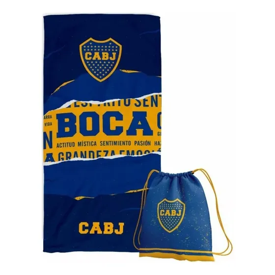 Toallon + Mochila Futbol Boca 70x150 Cm Playero Boca 4