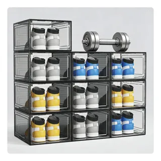 10 Cajas De Zapatos De Plástico Duro Negro Transparente Negro