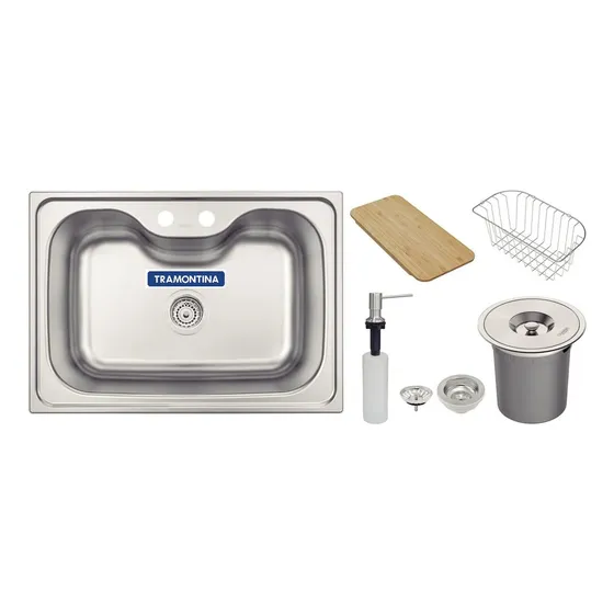 Kit Cuba Inox Pia Cozinha Tramontina Completa Morgana 60 Fx