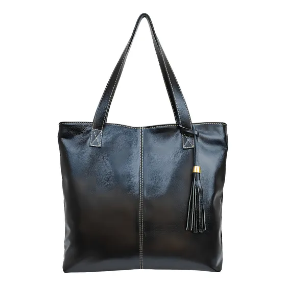 Bolsa Feminina Preta Tiracolo Shopbag Ombro Couro Legítimo Madamix Shopping